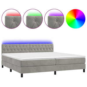 Box spring postel s matrací a LED světle šedá 200x200 cm samet - obrázek 2