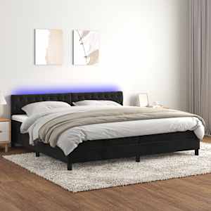 Box spring postel s matrací a LED černá 200x200 cm samet - obrázek 1