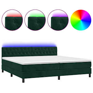 Box spring postel s matrací a LED tmavě zelená 200x200 cm samet - obrázek 2
