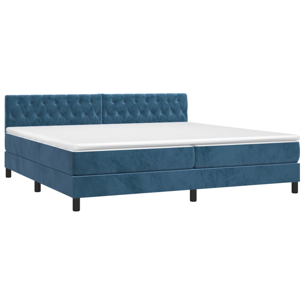 vidaXL Boxspring met matras en LED fluweel donkerblauw 200x200 cm afbeelding