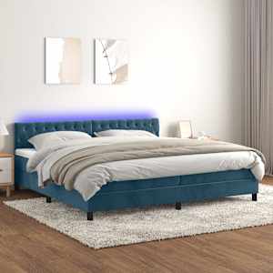 Box spring postel s matrací a LED tmavě modrá 200x200 cm samet - obrázek 1