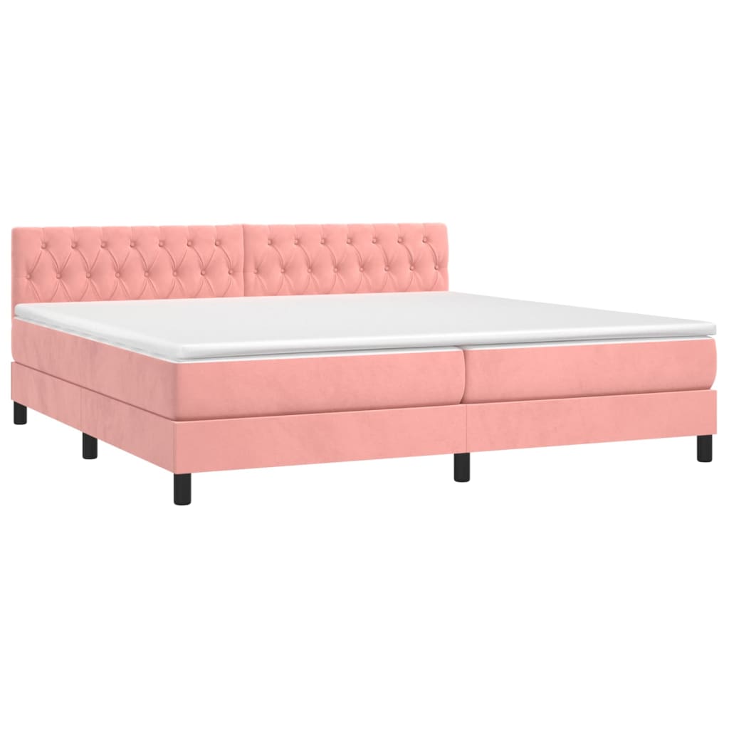 vidaXL Boxspring met matras en LED fluweel roze 200x200 cm afbeelding