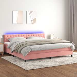 Box spring postel s matrací a LED růžová 200x200 cm samet - obrázek 1