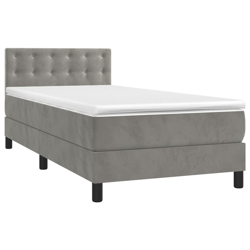 vidaXL Boxspring met matras en LED fluweel lichtgrijs 80x200 cm afbeelding
