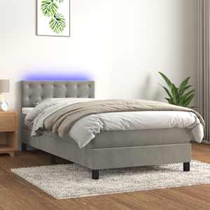 Box spring postel s matrací a LED světle šedá 80 x 200 cm samet - obrázek 1