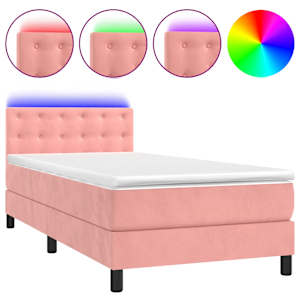 Box spring postel s matrací a LED růžová 80 x 200 cm samet - obrázek 2