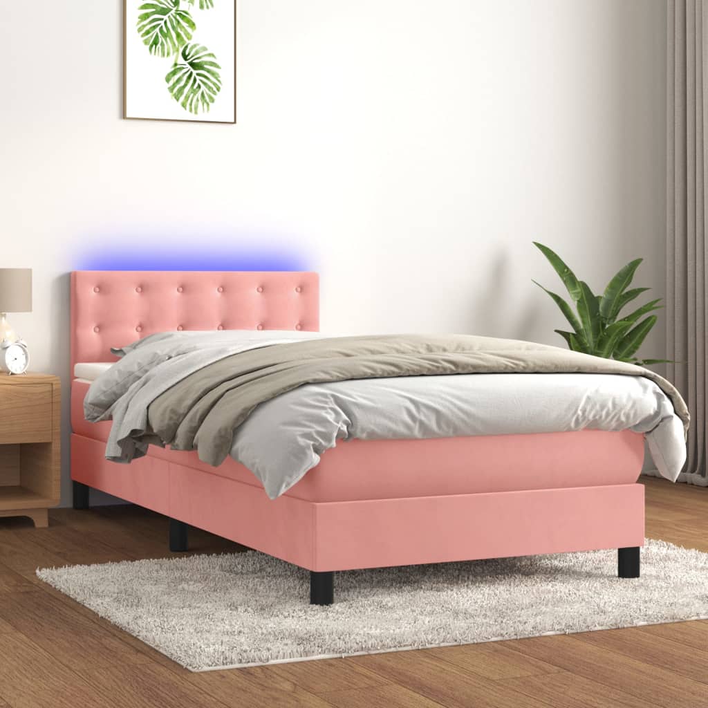 Boxspringbett mit Matratze & LED Rosa 80×200 cm Samt