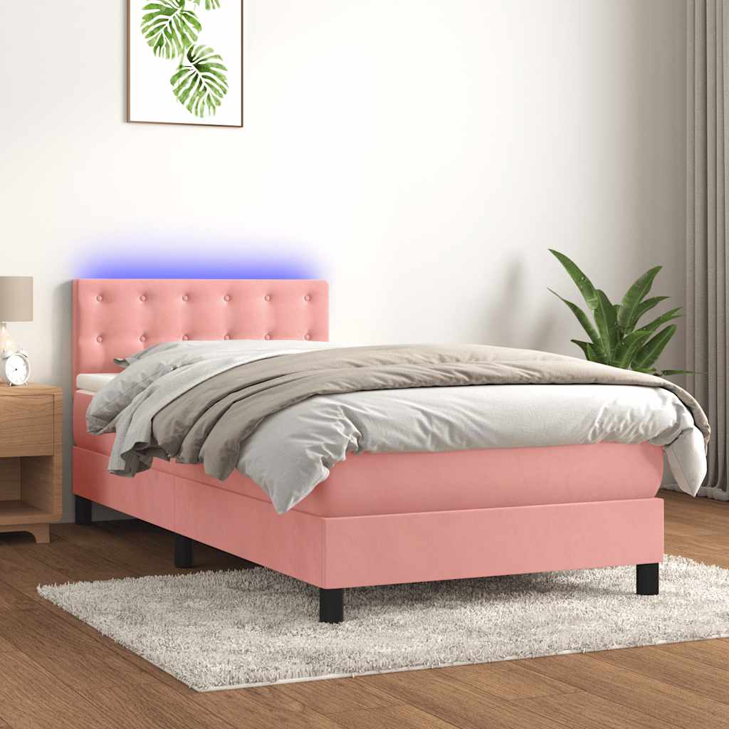 vidaXL Boxspringbett mit Matratze & LED Rosa 80x200 cm Samt