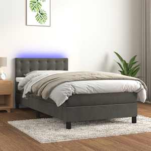 Box spring postel s matrací a LED tmavě šedá 90x190 cm samet - obrázek 1