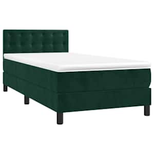 Box spring postel s matrací a LED tmavě zelená 90x200 cm samet - obrázek 3