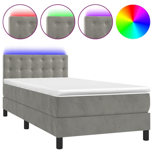 vidaXL kontinentaalvoodi madrats ja LED, helehall, 100x200 cm, samet