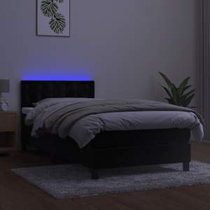 Box spring postel s matrací a LED černá 100x200 cm samet - obrázek 4