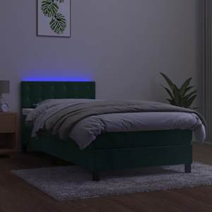 Box spring postel s matrací a LED tmavě zelená 100x200 cm samet - obrázek 4