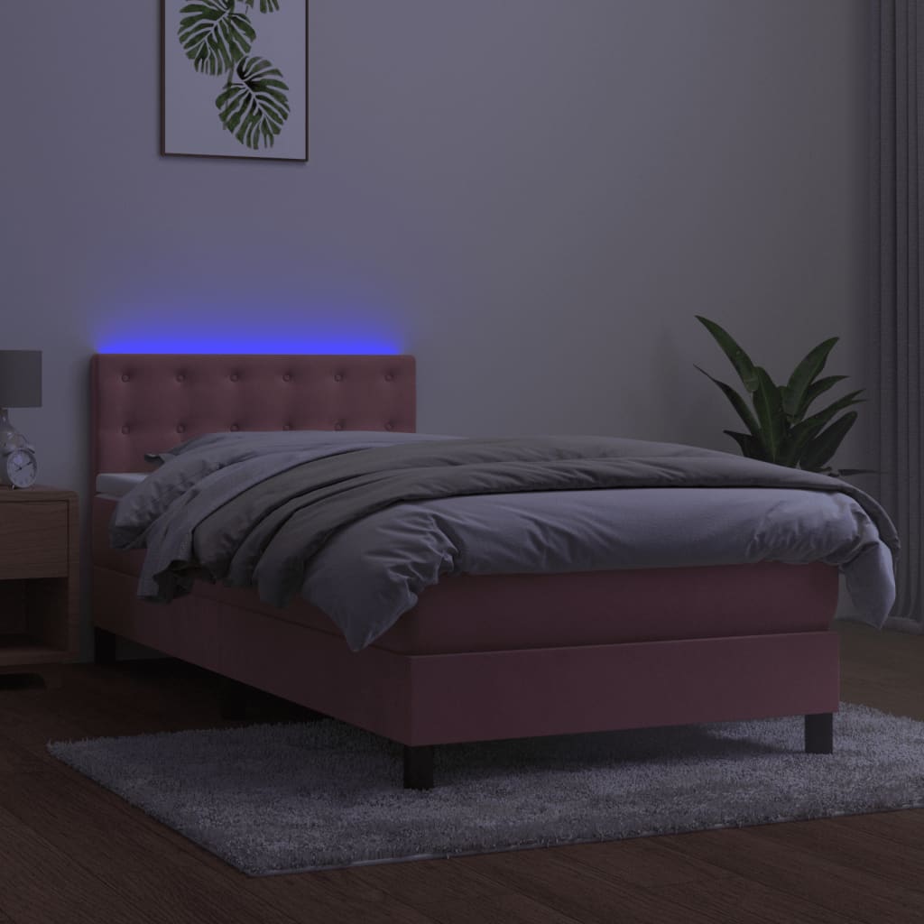 Krevet box spring s madracem LED ružičasti 100x200cm baršunasti