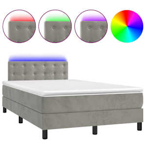 Box spring postel s matrací a LED světle šedá 120x200 cm samet - obrázek 2