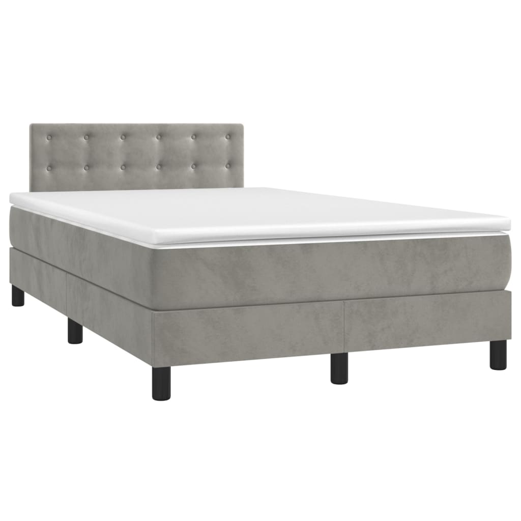 vidaXL Boxspring met matras en LED fluweel lichtgrijs 120x200 cm afbeelding