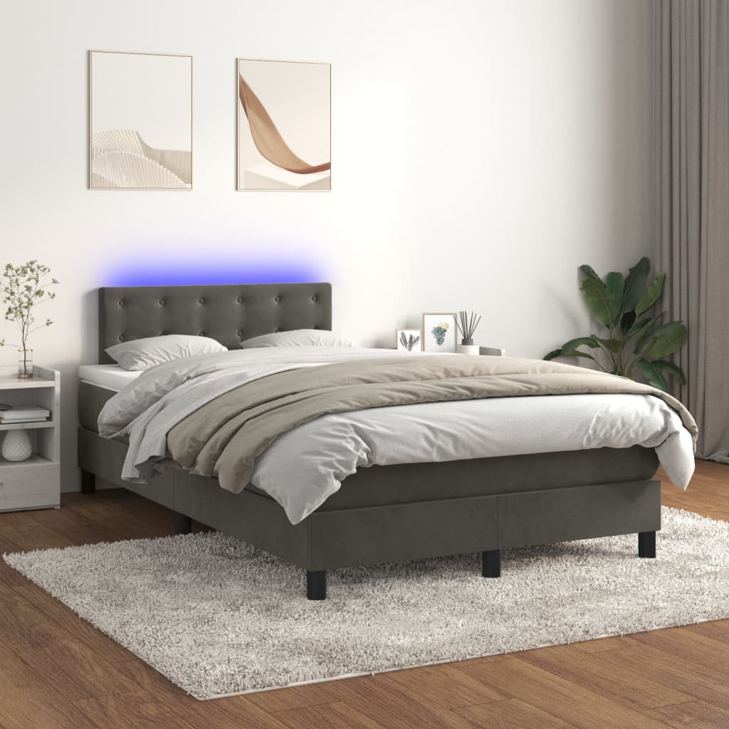 Box spring postel s matrací a LED tmavě šedá 120x200 cm samet