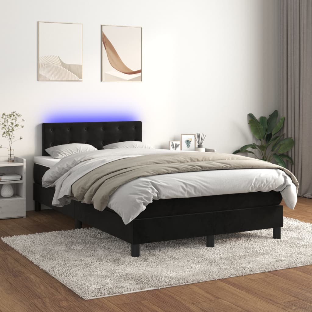 Fekete bársony rugós és LED-es ágy matraccal 120x200 cm 