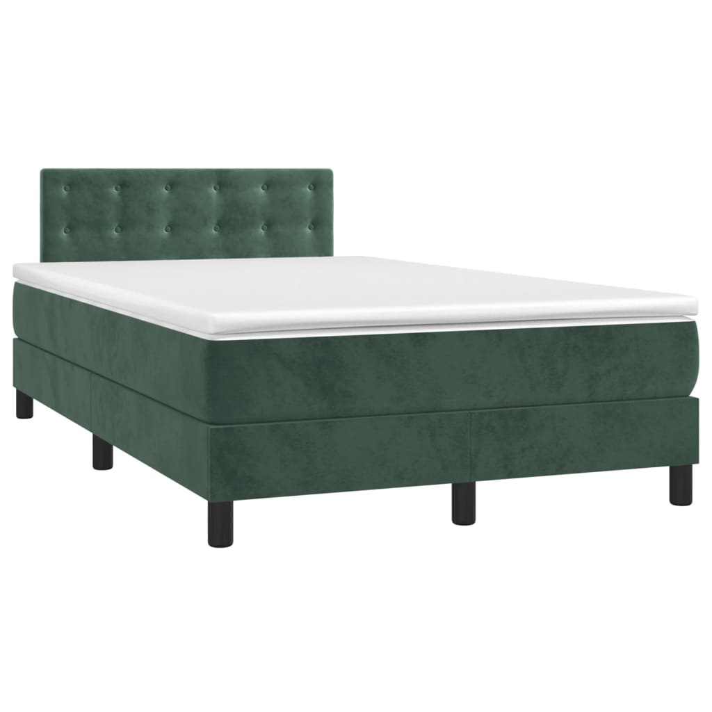 vidaXL Boxspring met matras en LED fluweel donkergroen 120x200 cm afbeelding