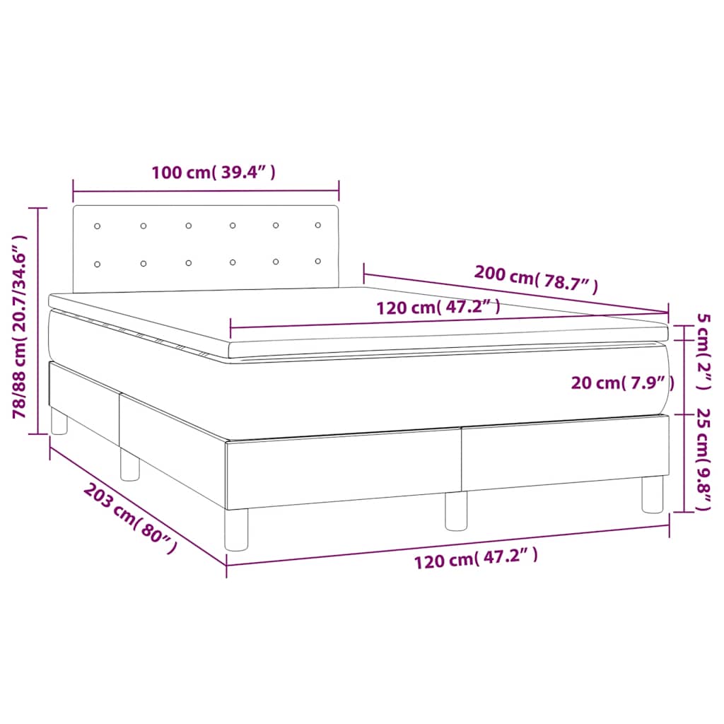 Box spring postelja z vzmetnico LED tem. zelena 120x200cm žamet - slika 10