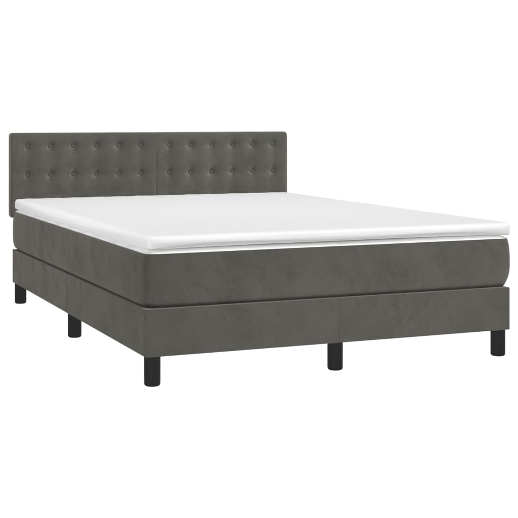 vidaXL Boxspring met matras en LED fluweel donkergrijs 140x190 cm afbeelding