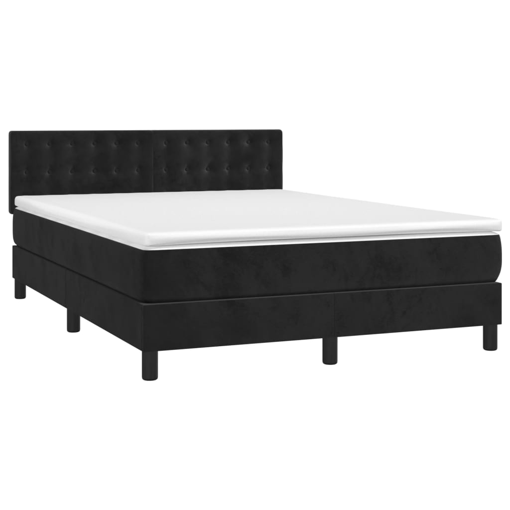 fekete bársony rugós és LED-es ágy matraccal 140x190 cm