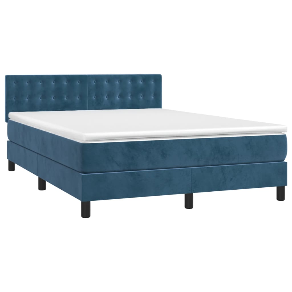 vidaXL Boxspring met matras en LED fluweel donkerblauw 140x190 cm afbeelding