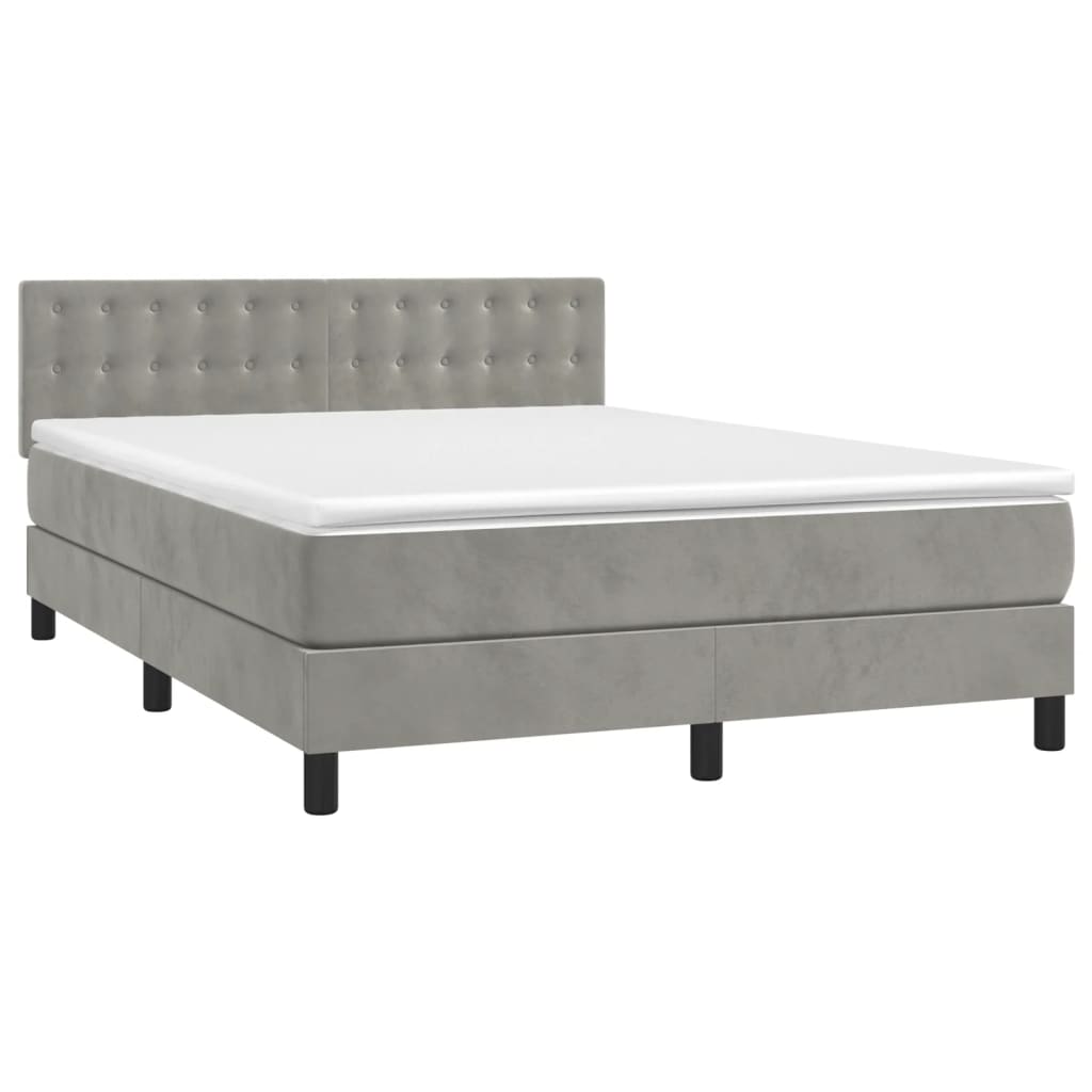 Thumbnail - vidaXL Boxspringbett mit Matratze & LED Hellgrau 140x200 cm Samt