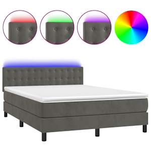 Box spring postel s matrací a LED tmavě šedá 140x200 cm samet - obrázek 2