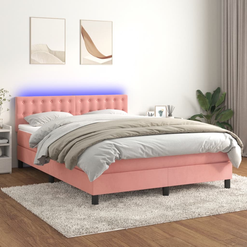 Sommier tapissier avec matelas et LED Rose 140x200 cm Velours