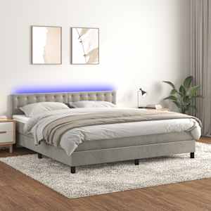 Box spring postel s matrací a LED světle šedá 160x200 cm samet - obrázek 2