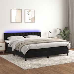 Box spring postelja z vzmetnico LED črna 160x200 cm žamet