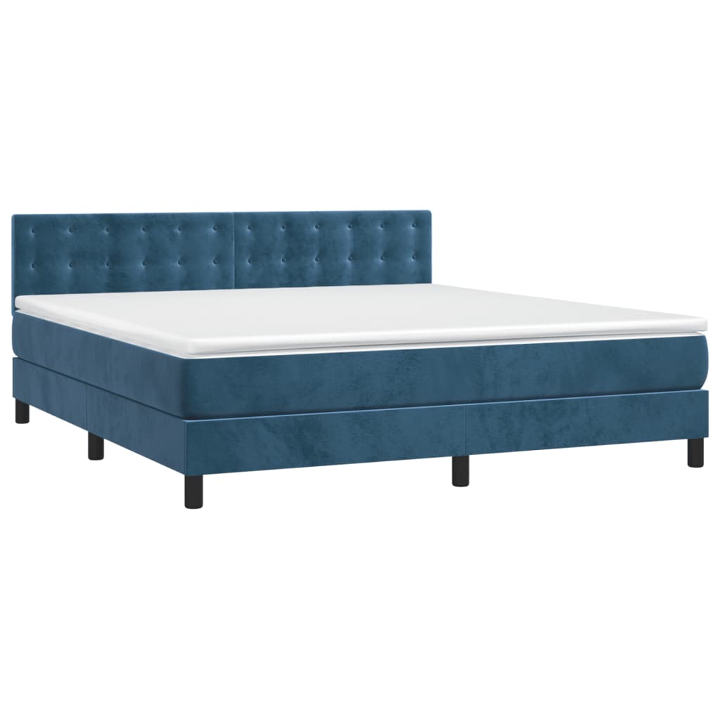 vidaXL Boxspring met matras en LED fluweel donkerblauw 160x200 cm afbeelding