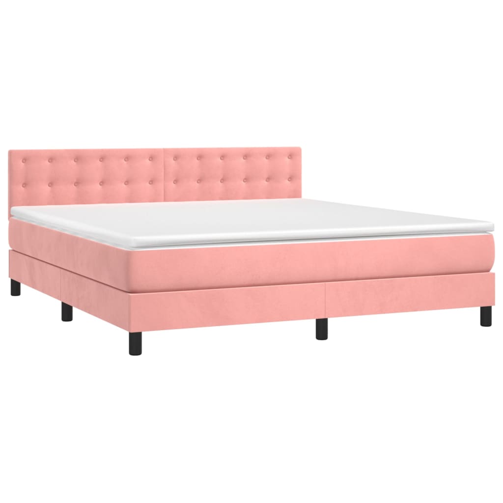 vidaXL Boxspring met matras en LED fluweel roze 160x200 cm afbeelding