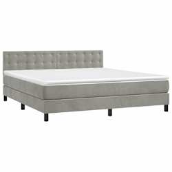 vidaXL Box spring postelja z vzmetnico LED svetlo siva 180x200cm žamet