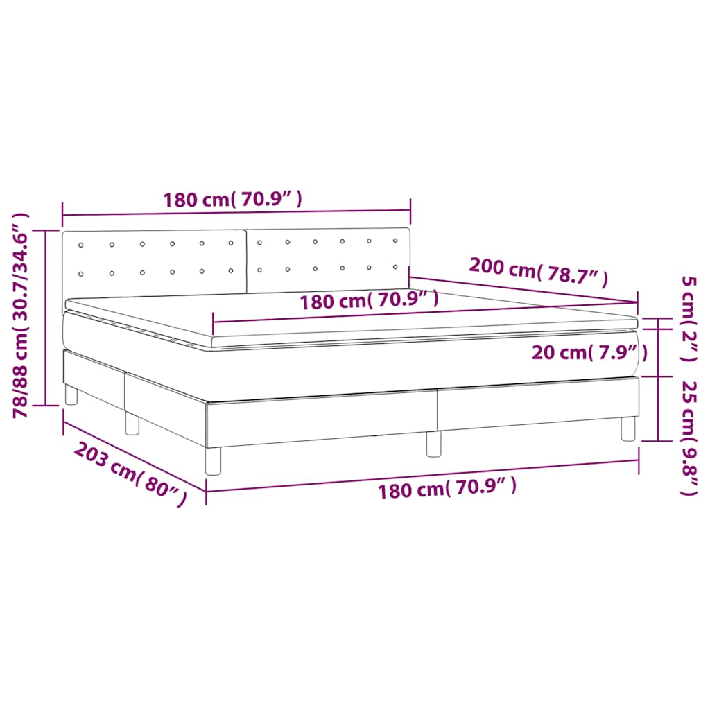 Box spring postelja z vzmetnico LED temno modra 180x200cm žamet - slika 10