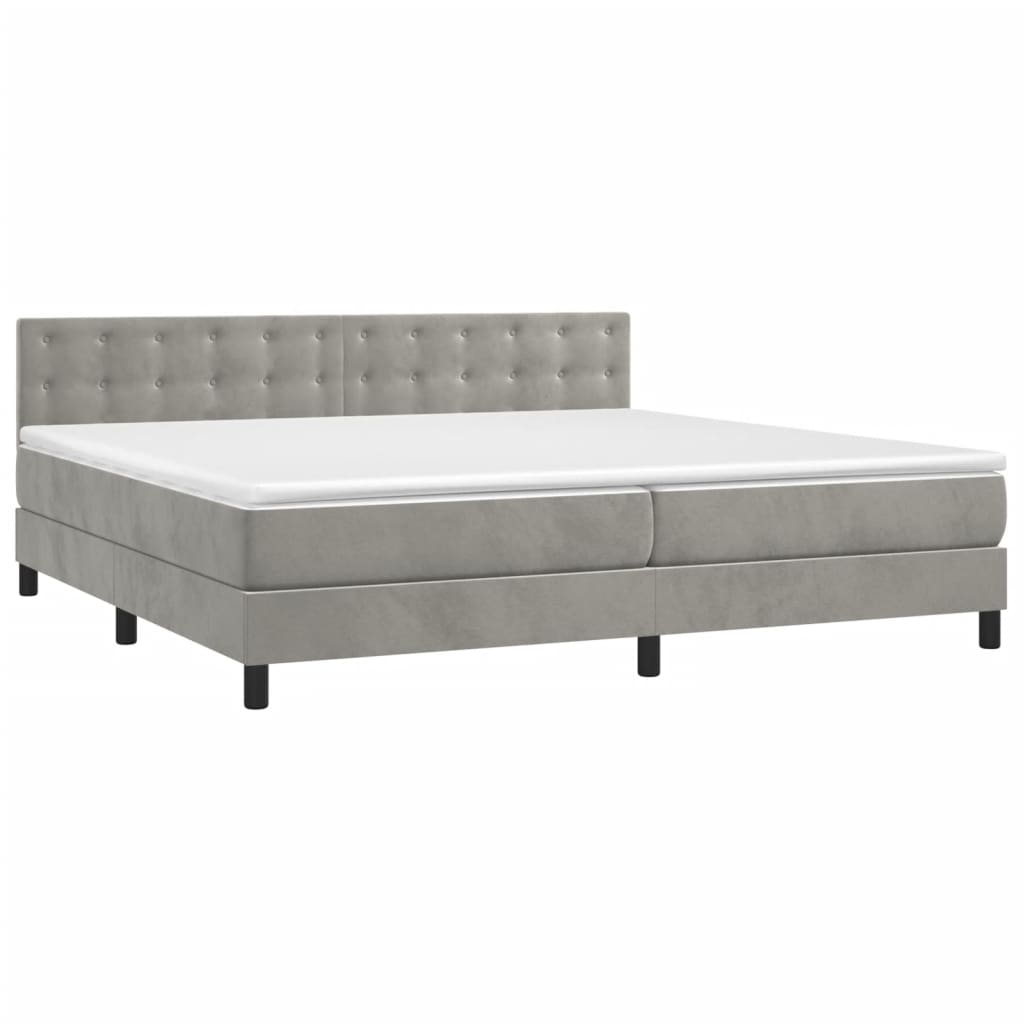 Thumbnail - vidaXL Boxspringbett mit Matratze & LED Hellgrau 200x200 cm Samt