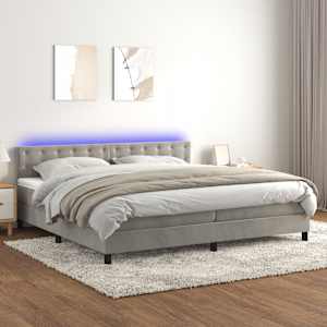 Box spring postel s matrací a LED světle šedá 200x200 cm samet - obrázek 1