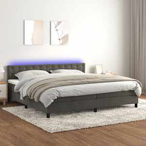 Box spring postel s matrací a LED tmavě šedá 200x200 cm samet - obrázek 1