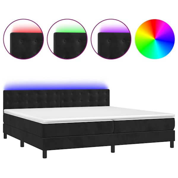 vidaXL kontinentaalvoodi madrats ja LED, must, 200x200 cm, samet