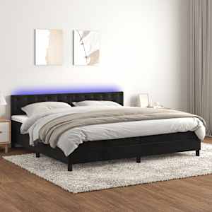 Box spring postel s matrací a LED černá 200x200 cm samet - obrázek 1