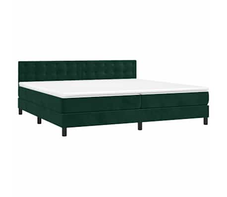 vidaXL Cama box spring c/ colch&atilde;o/LED 200x200 cm veludo verde-escuro
