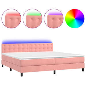 Box spring postel s matrací a LED růžová 200x200 cm samet - obrázek 2
