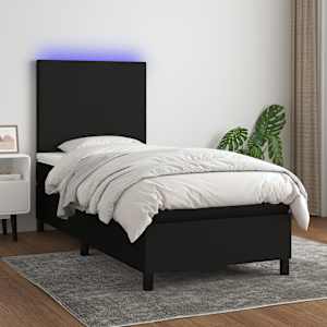 Box spring postelja z vzmetnico LED črna 80x200 cm blago