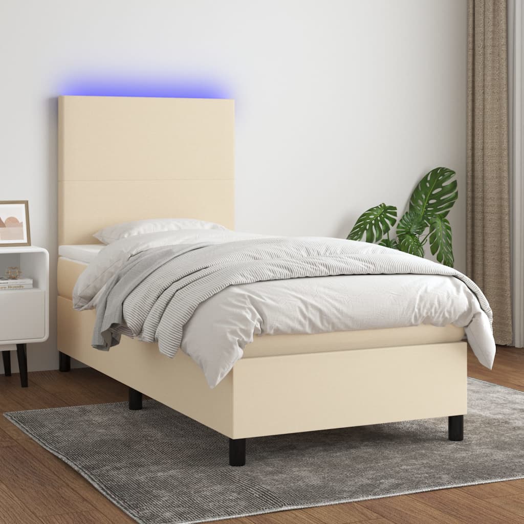 Sommier tapissier avec matelas et LED Crème 80x200cm Tissu