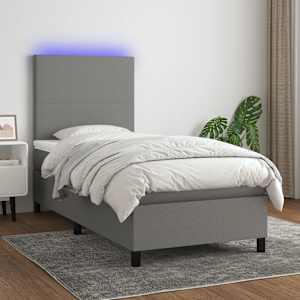 Box spring postel s matrací a LED tmavě šedá 90x190 cm textil - obrázek 1