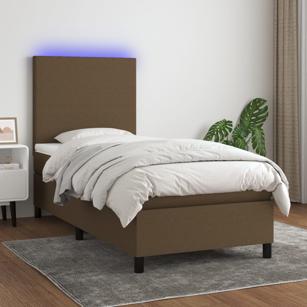 vidaXL Boxspringbett mit Matratze & LED Dunkelbraun 90x190 cm Stoff