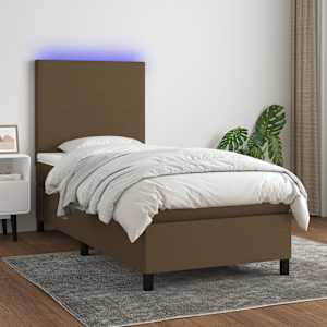 Box spring postelja z vzmetnico LED temno rjava 90x190 cm blago