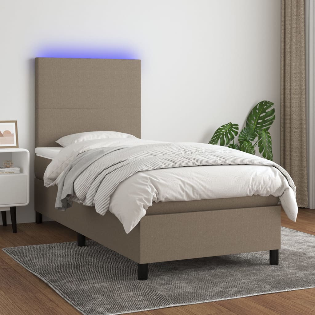 vidaXL Boxspringbett mit Matratze & LED Taupe 90x190 cm Stoff