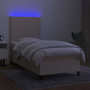 Box spring postel s matrací a LED krémová 90x190 cm textil - obrázek 4